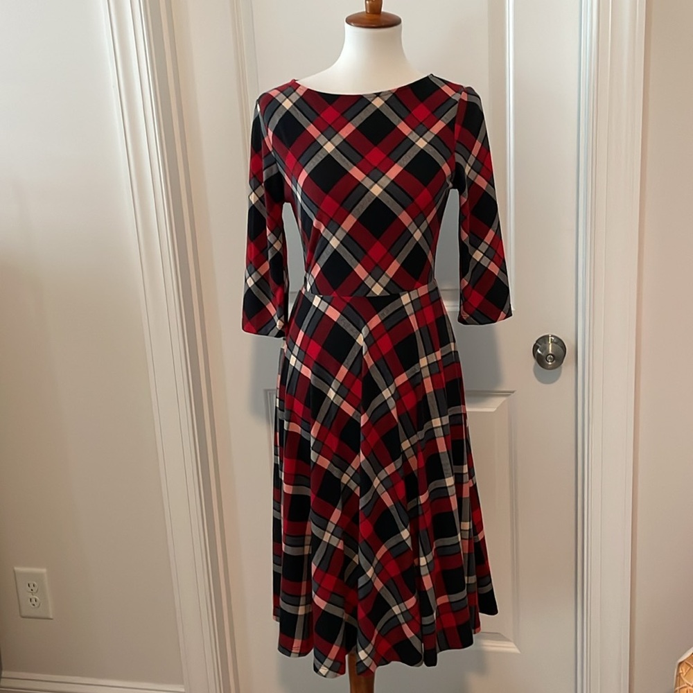 Unique Vintage Red Black Gray Plaid Dress